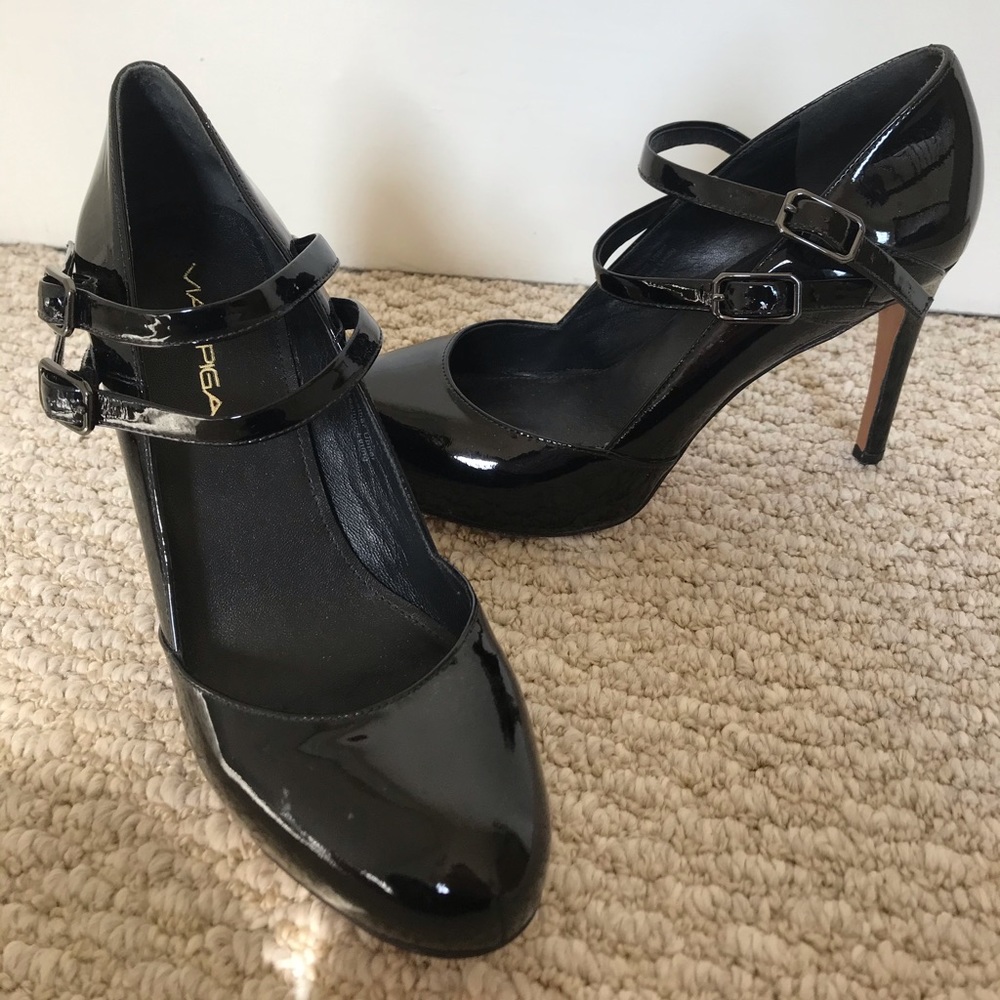 Via Spiga Black Patent Leather Pumps w/ straps